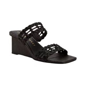 New In Box Katy Perry The Irisia Woven Black Wedge Slide Sandal Size 7.5